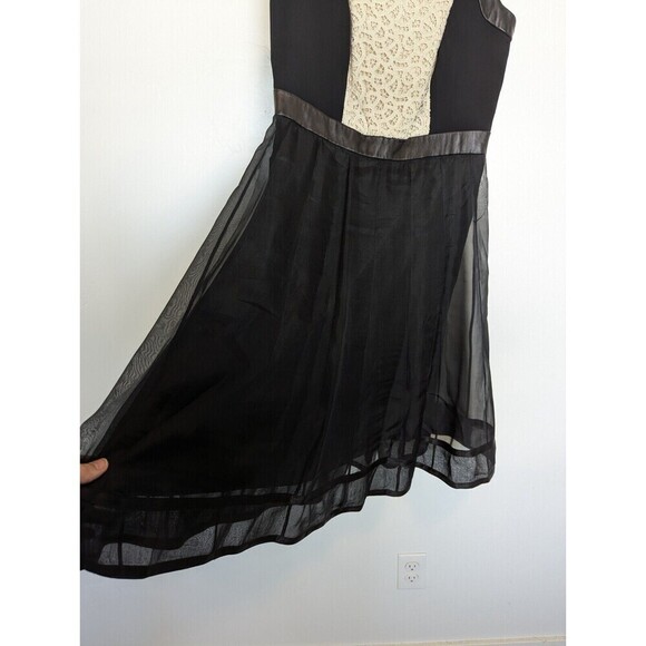 Carmen Marc Valvo Dress Womens 6 Black Silk Leather Lace Whimisgoth Fairy Mature - Picture 4 of 14